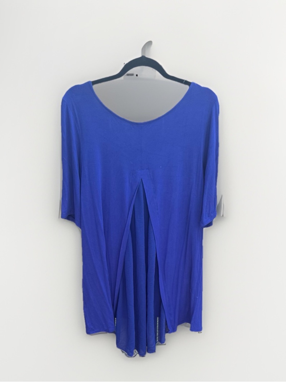Kim & Cami Coblat Blue Short Sleeve Split Back Chiffon Inset Top Plus Size 2X